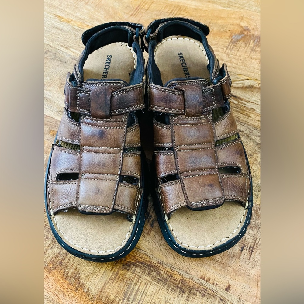 Skechers Slingback Fisherman Sandals Mens Size 9 Brown Leather Casual Open Toe